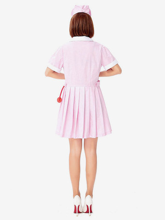 大人のピンクのナースポリエステルホリデーコスチュームセットのハロウィンコスチューム