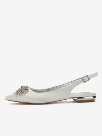 結婚式のゲストの靴アイボリーの先のとがったつま先ラインストーンフラット0.6 "花嫁の靴のサテン母ブライダルシューズ