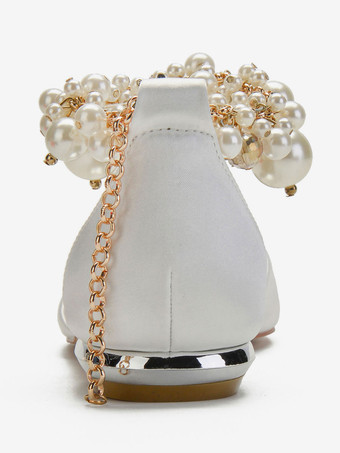 Champagner Hochzeitsschuhe Satin Pointed Toe Pearls Flache Brautschuhe