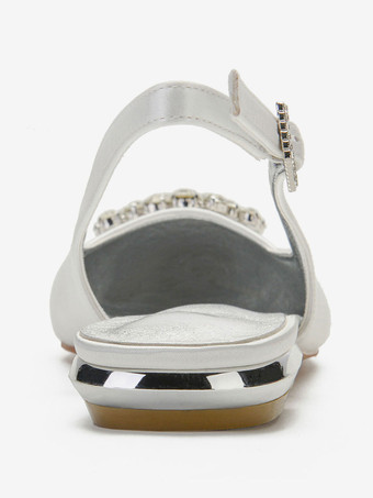 結婚式のゲストの靴アイボリーの先のとがったつま先ラインストーンフラット0.6 "花嫁の靴のサテン母ブライダルシューズ