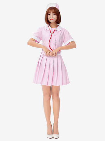 大人のピンクのナースポリエステルホリデーコスチュームセットのハロウィンコスチューム