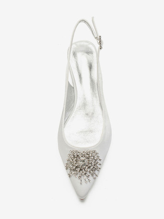 結婚式のゲストの靴アイボリーの先のとがったつま先ラインストーンフラット0.6 "花嫁の靴のサテン母ブライダルシューズ