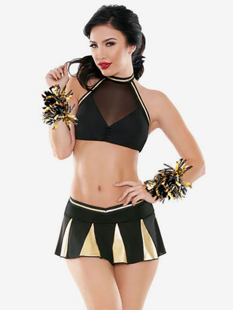 Sexy Cheerleader Costume Halloween Black Skirt And Top Set