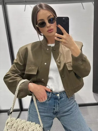 ハンターグリーン ボンバージャケット カジュアル ストリートウェア バーシティジャケット 女性用