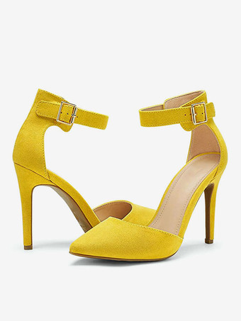 イエローヒールサンダル ポインテッドトゥ スティレットヒール サンダル ブルー