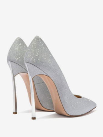 女性のキラキラハイヒールパンプスウエディングシューズシルバーホームカミングシューズ
