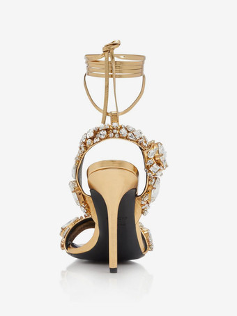 Sandales À Talons Hauts Lacet À Cheville Strass Chaussures De Bal Femmes De Soirée