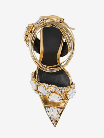 Sandales À Talons Hauts Lacet À Cheville Strass Chaussures De Bal Femmes De Soirée