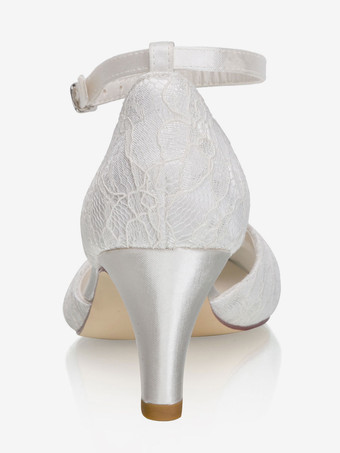 アンクルストラップ ウェディングシューズ オルセー 子猫ヒール 2.6インチ ブライダルシューズ レース ヴィンテージ ウェディングシューズ