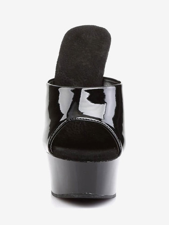 ハイヒールセクシーサンダルブラックPUレザーピープトウシューズスティレットフラットフォームサンダル ポールダンスシューズ