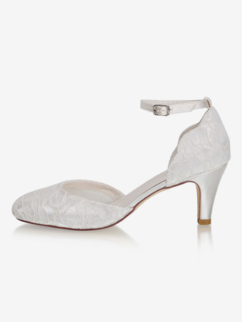 アンクルストラップ ウェディングシューズ オルセー 子猫ヒール 2.6インチ ブライダルシューズ レース ヴィンテージ ウェディングシューズ