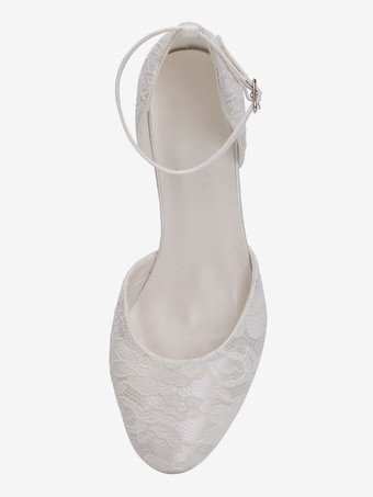アンクルストラップ ウェディングシューズ オルセー 子猫ヒール 2.6インチ ブライダルシューズ レース ヴィンテージ ウェディングシューズ
