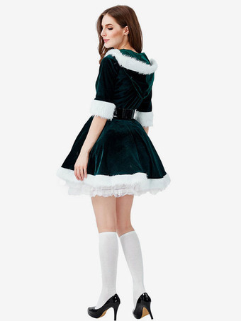 サンタコスプレ グリーン 若い女性用 クリスマス コスチューム ポリエステル コスチューム ポリエステル クリスマス ドレス サッシュベルト サッシュ ホリデーコスチューム