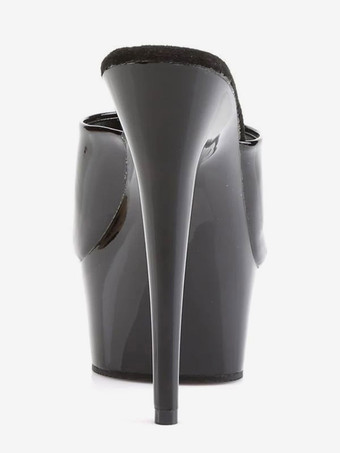 ハイヒールセクシーサンダルブラックPUレザーピープトウシューズスティレットフラットフォームサンダル ポールダンスシューズ