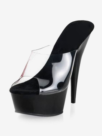 セクシーミュール プラスチック スパイクヒール プラットフォームソール