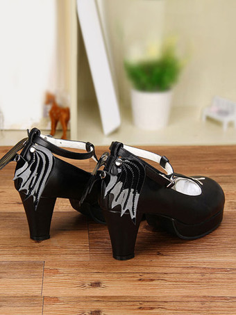 ロリィタシューズ　パッチワーク柄　PU　丸いつま先　ウェッジソール　ハロウィン　