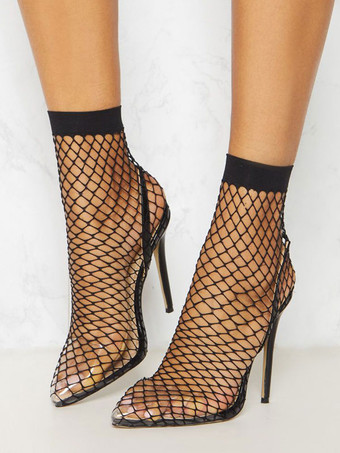 ブーツ サンダル ポインテッドトゥ PU 夏ブーツ カットアウトシューズ 女性　セクシー ブラック