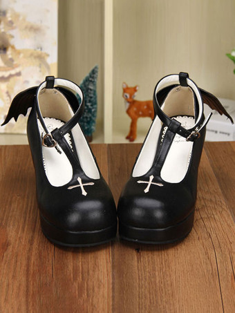 ロリィタシューズ　パッチワーク柄　PU　丸いつま先　ウェッジソール　ハロウィン　