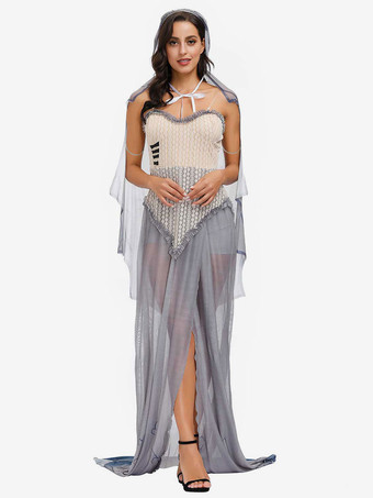 ハロウィーンのコープスブライドコスチュームドレス帽子セット