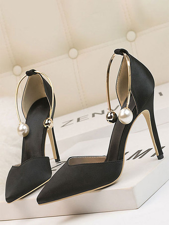 ブラック イブニングシューズ スティレットヒール ポインテッドトゥ パーティーシューズ ハイヒール オリーブ