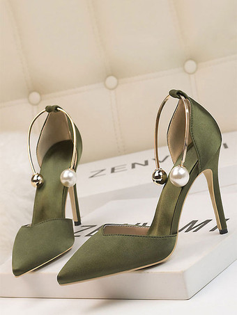 Zapatos de fiesta de tacón alto Zapatos de noche de tacón de aguja con punta en punta verde oliva Tacones al tobillo