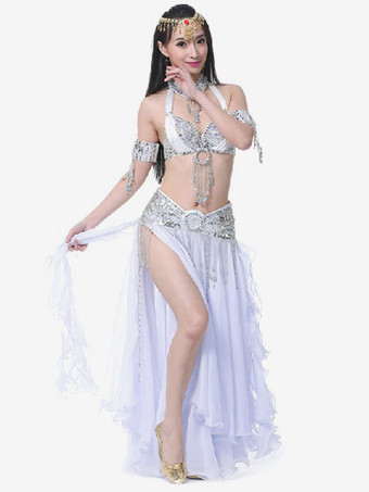 ダンス 衣装 ホワイト ベリーダンス衣装 女性用 社交ダンス衣装 ロングスカート カマーバンド ブラ シフォン