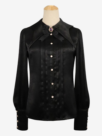 Gothic Bluse Lange Ärmel Lolita Turndown Collar Black Lolita Shirt