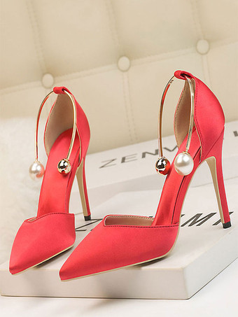 レッド イブニングシューズ スティレットヒール ポインテッドトゥ パーティーシューズ ハイヒール オリーブ