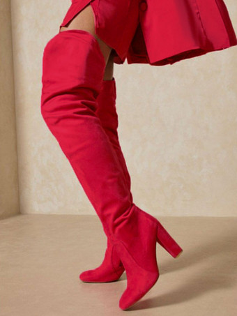 オーバーニーブーツ ワイドカーフサイハイブーツ レディース スエード チャンキーヒール