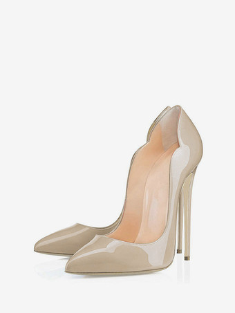 アプリコットハイヒール ポインテッドトゥ パンプス ピンヒール12cm シューズ パテントレザー イブニングパンプス スリップオン レディース靴 イエロー