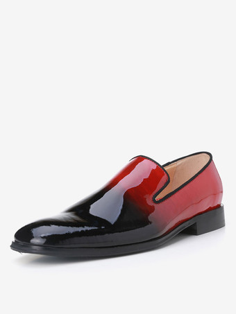 レッド メンズ スリッポン ローファー オンブレ スクエアトゥ ドレスシューズ