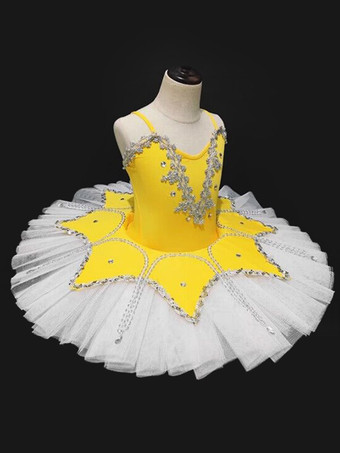 バレエ レオタード バレエ衣装 イエロー ライクラ・スパンデックス パフォーマンス バレリーナ 2カラーブロック ダンス衣装　コスチューム