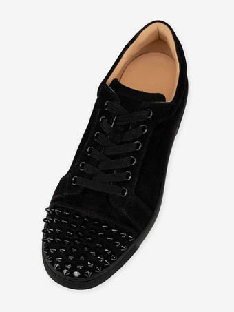 メンズ ブラック スエード ロートップ スニーカー フロントリベット レースアップシューズ