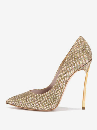 女性ゴールドハイヒールパーティーシューズ先のとがったつま先イブニングシューズ基本的なポンプ