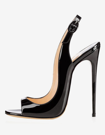 ハイヒールサンダル オープントゥ スリングバック スティレットヒール サンダル レディース ブラック