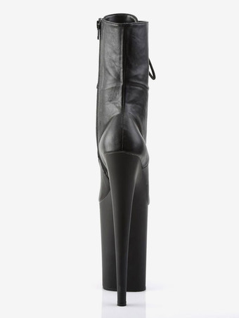 女性のセクシーなブーツラウンドトゥジッパージッパースチレットヒールレイブクラブブラックサイハイブーツニーブーツ ポールダンスシューズ