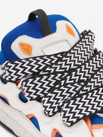 ユニセックス ブラック ハンドメイド カーブ スニーカー ラウンドトゥ レースアップ シューズ