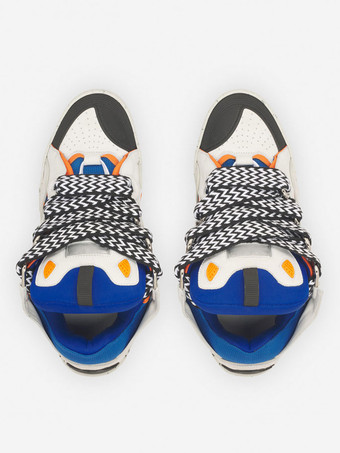 ユニセックス ブラック ハンドメイド カーブ スニーカー ラウンドトゥ レースアップ シューズ