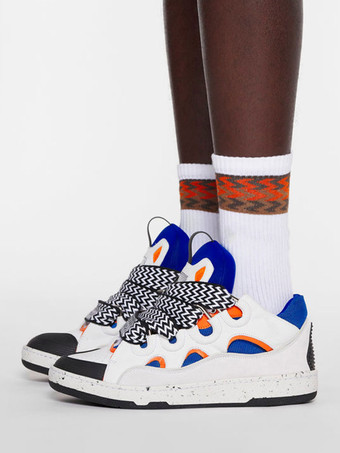 ユニセックス ブラック ハンドメイド カーブ スニーカー ラウンドトゥ レースアップ シューズ