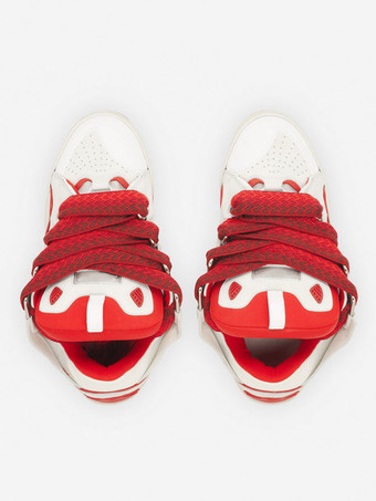 ユニセックス ブラック ハンドメイド カーブ スニーカー ラウンドトゥ レースアップ シューズ