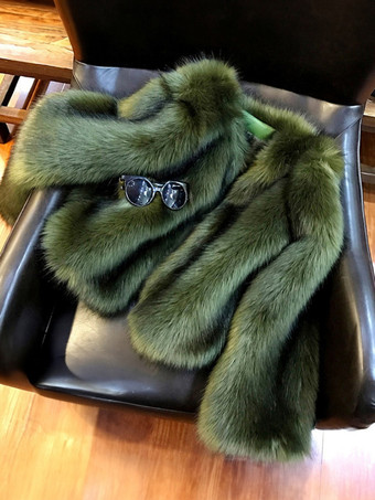 ハンターグリーン 女性用フェイクファージャケット 冬 2025 ショート エコフレンドリー ファーコート