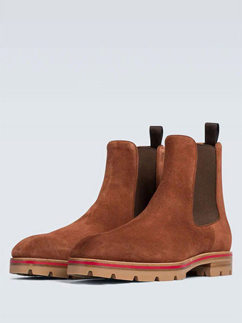 Botas Chelsea para hombre botines con punta redonda y parte superior de microgamuza marrón café zapatos de vestir