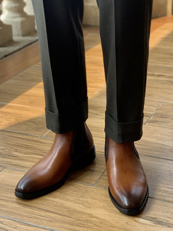 メンズブーツ チェルシーブーツ ブラック 牛革 ポインテッドトゥ プロム ホームカミング パーティーシューズ