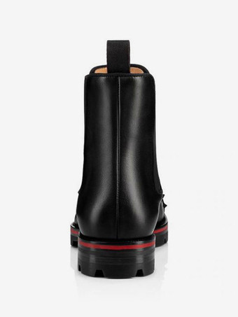 メンズ ブラック 牛革 スクエアトゥ ハンドメイド スパイク パンクスタイル ラグソール チェルシー アンクルブーツ