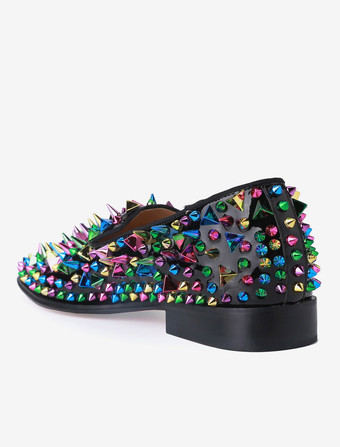 メンズ ブラック スパイク リベット ローファー ラウンドトゥ スリッポン プロム パーティー ウェディングシューズ