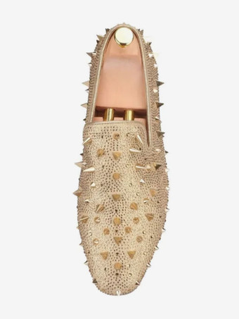 Mocassini da uomo con rivetti pantofole in velluto giallo oro slip-on punta tonda tomaia in pelle scamosciata per balli di fine anno feste e matrimoni