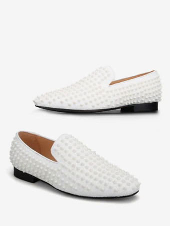 メンズ リベットローファー ドレスシューズ モダン ラウンドトゥ リベット スリッポン マイクロスエードアッパー プロム パーティー ウェディングシューズ