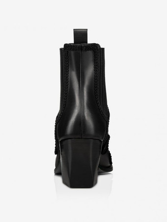 メンズ チェルシーブーツ ブラック ポインテッドトゥ 刺繍入り アンクル プロム パーティーブーツ