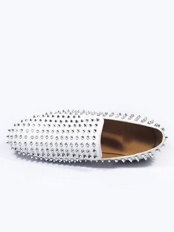 メンズ ホワイト スパイク ローファー プロム パーティー ウェディング シューズ リベット付き プロム パーティー ウェディング シューズ