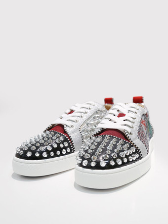 メンズスニーカー ブラック シルバー 楽しいコミック ラウンドトゥ リベット レースアップシューズ